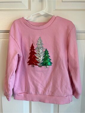 Girls' Pink Sequin Holiday Tree Sweatshirt